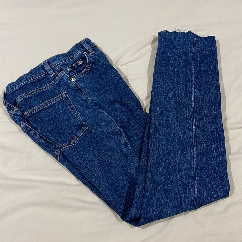 & OTHER STORIES HIGH WAISTED STRAIGHT LEG JEANS WITH CUT RAW EDGE HEM SIZE 24 - Picture 6 of 12